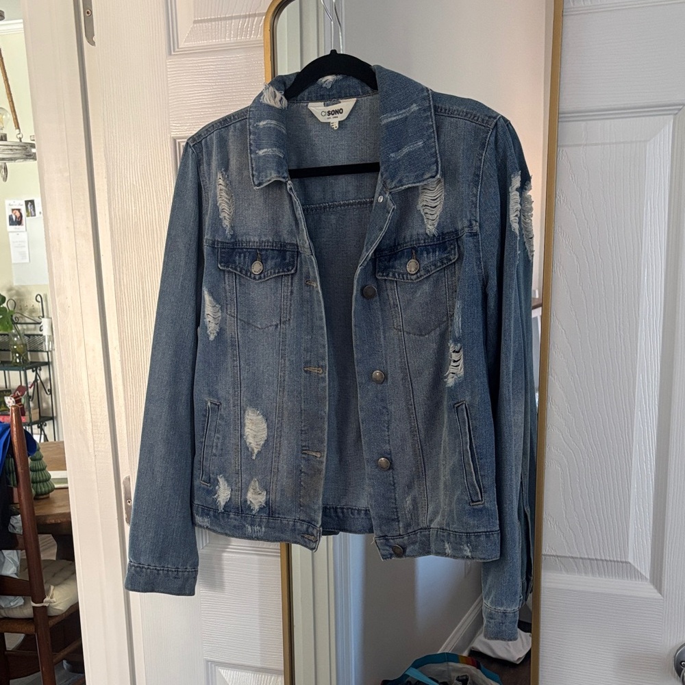 Chico's Distressed Blue Jean Jacket
